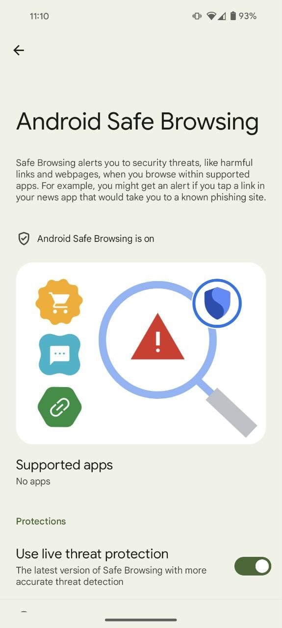 Screenshot von Android Safe Browsing