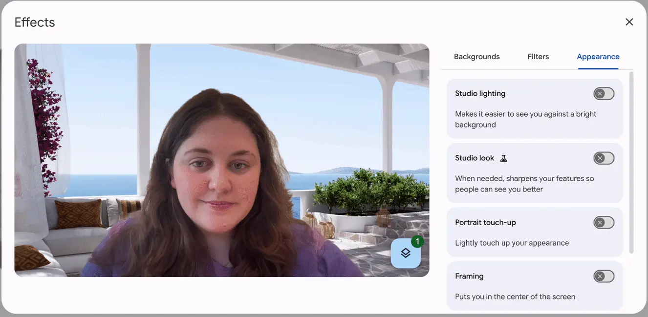 Gesicht retuschieren, Google Meet