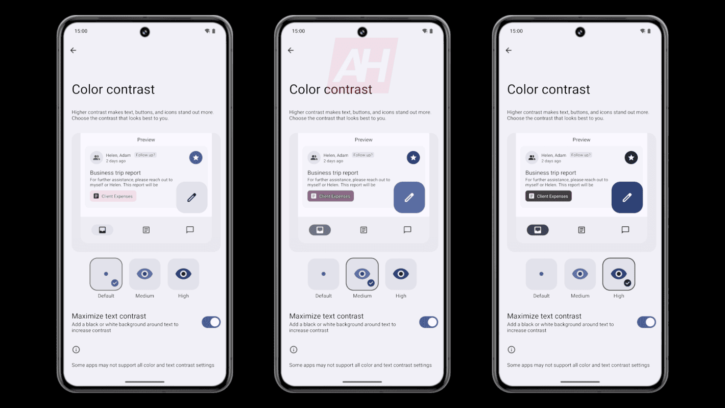 Android-Farbkontrastvergleich mit maximiertem Textkontrastlicht AH