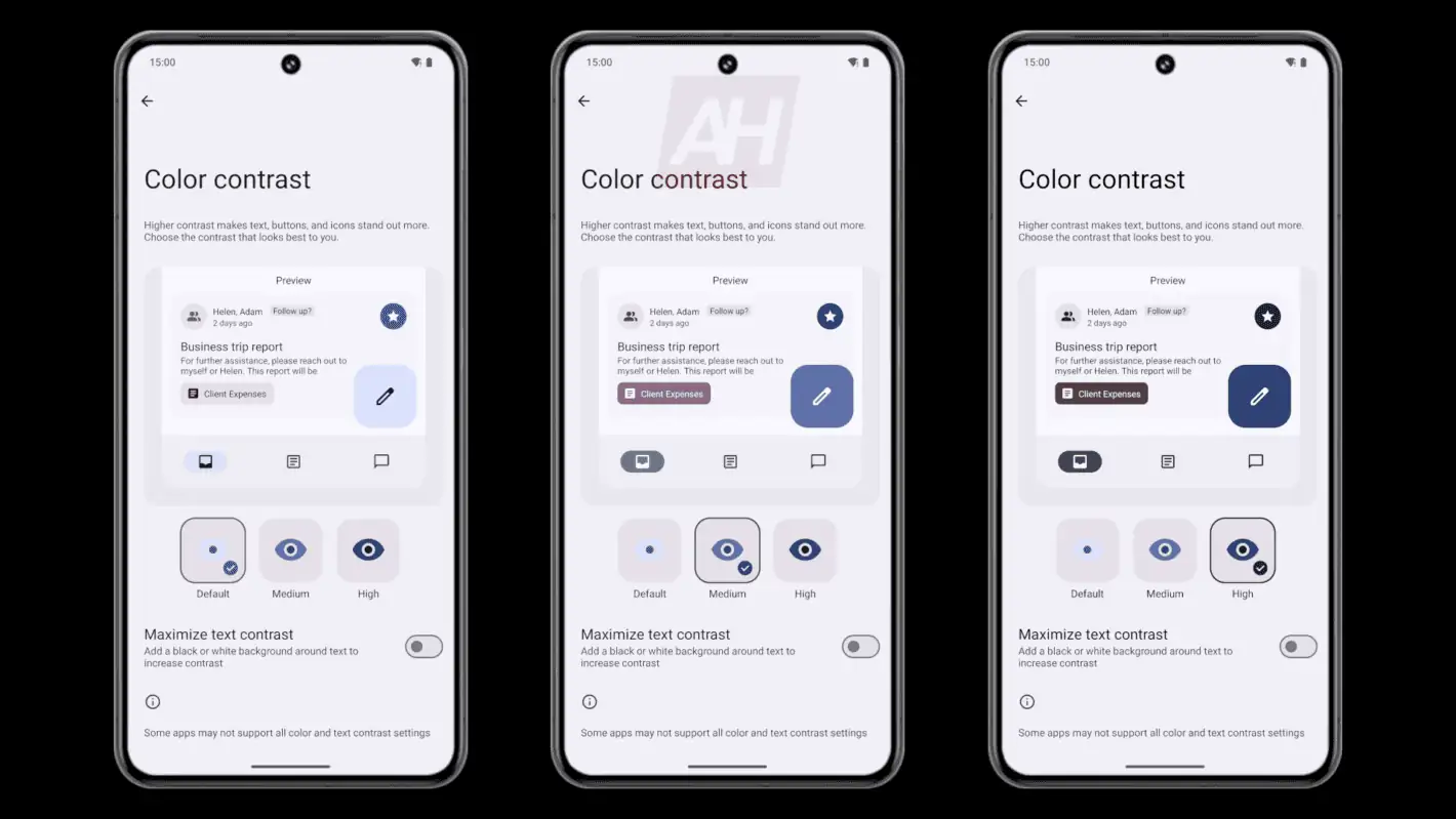 Android-Farbkontrastvergleich mit normalem Textkontrastlicht AH