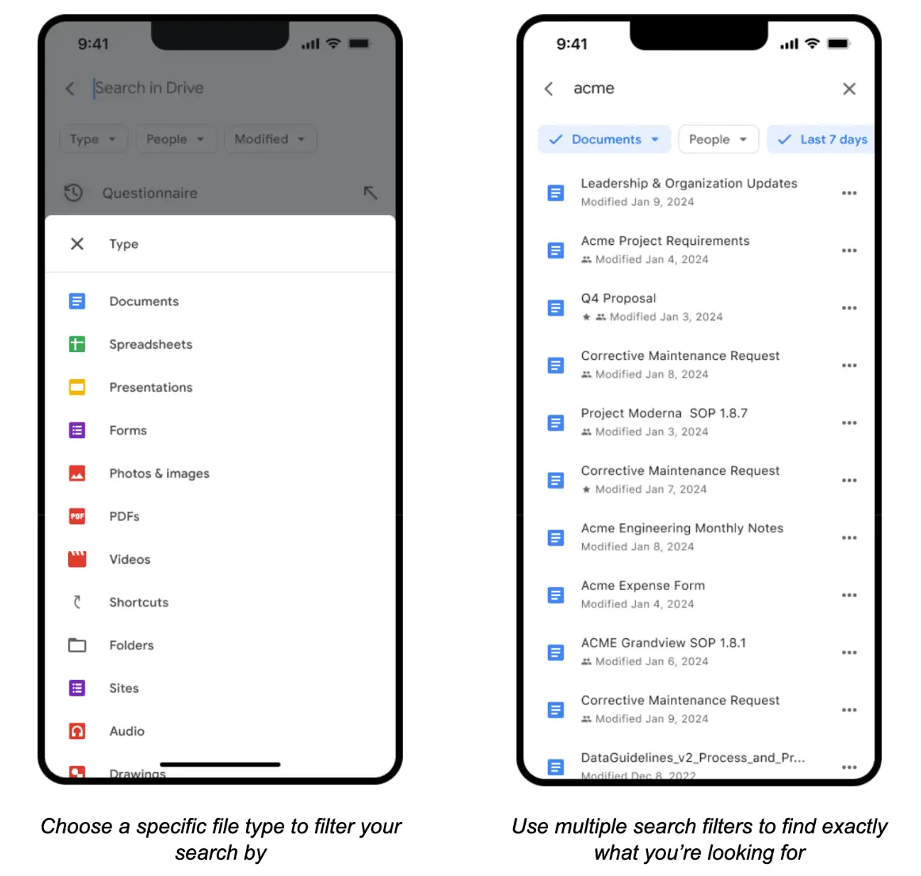 Google Drive-Suchfilter auf Android