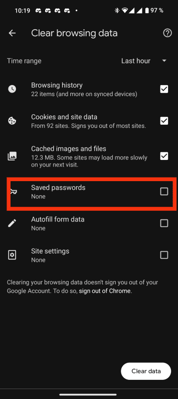 Google Chrome-Menüs entfernen gespeicherte Passwörter 3