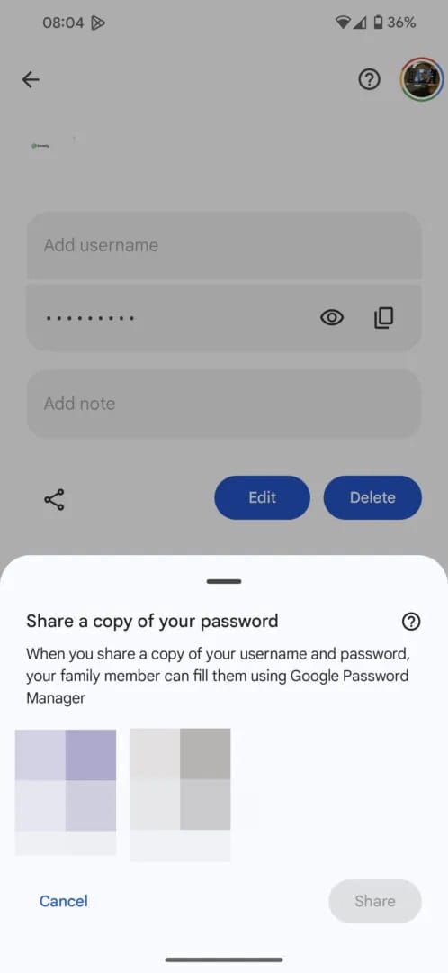 Teilen Sie das Passwort des Google Password Managers