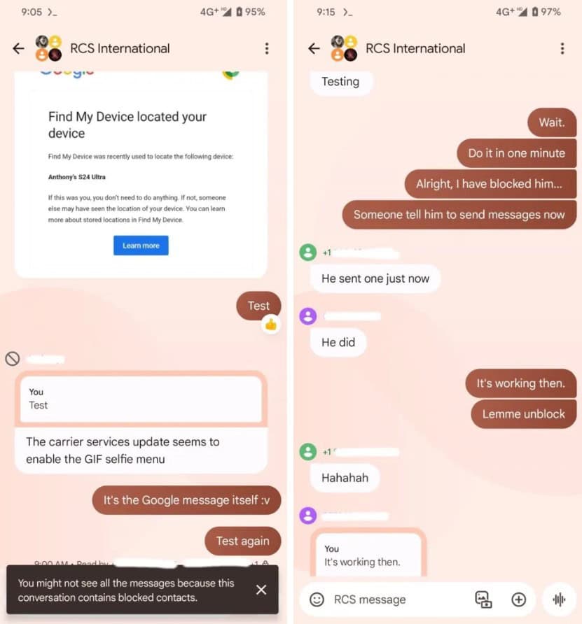 Google Messages blockierter Kontakt-Screenshot
