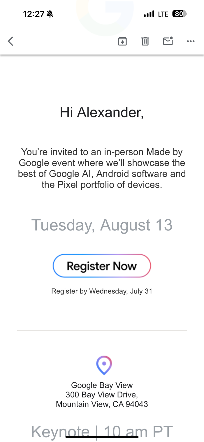 Einladung zum Google Pixel-Event August 2024